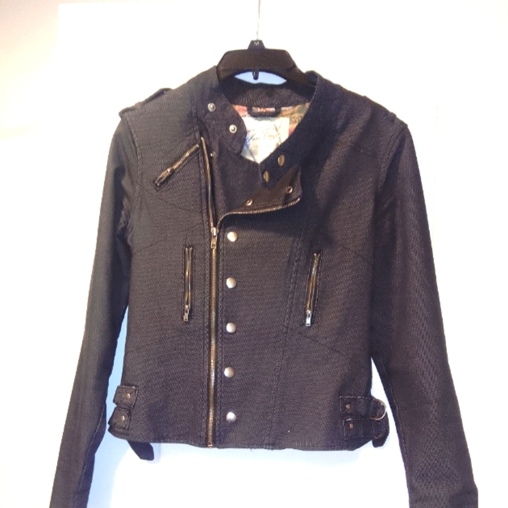 Love Stitch Black Stretch Biker Jacket